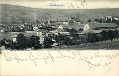 Ak Thüngen Unterfranken, Landschaftsaufnahme, Häuser, Kirche, Weinberge,  aus Thüngen