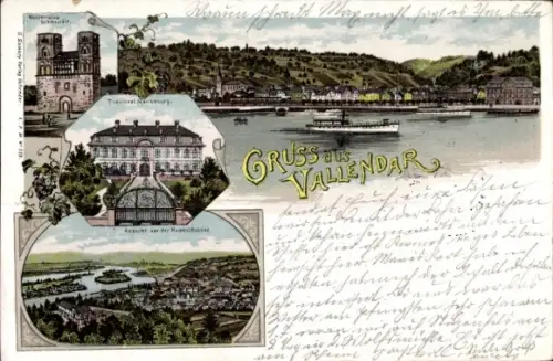 Ak Vallendar am Rhein, Blick auf  Landschaft, Schiffe,  Gebäude