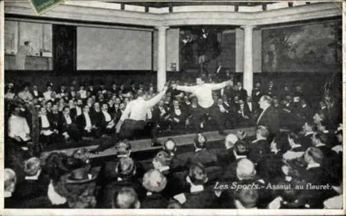 Ak Les Sports, Assaut au fleuret, Fechtkampf, Zuschauer, Reklame, Chicoree Extra, Beriot