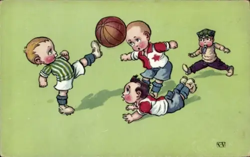 Künstler Ak Fußballspiel, Kinder