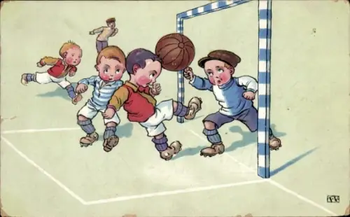 Künstler Ak Fußballspiel, Kinder