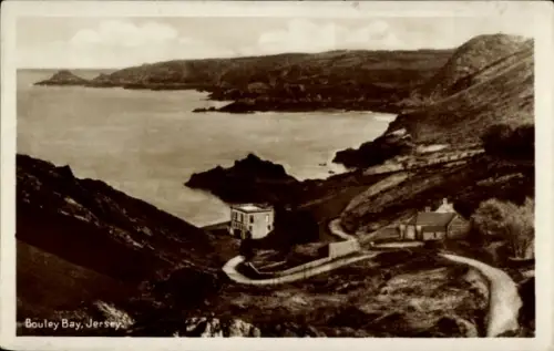 Ak Bouley Bay Kanalinsel Jersey,  Küstenlandschaft, Gebäude, Straße