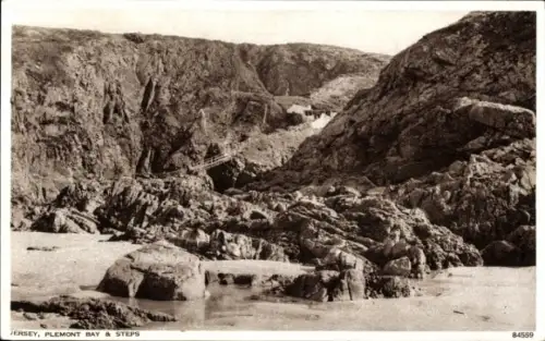 Ak Plemont Kanalinsel Jersey, Felsen, Küste, Plemont Bay,  Wasser, Schritte