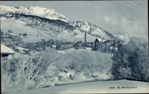 Ak Sankt Moritz Dorf Kanton Graubünden, Panorama, Winter
