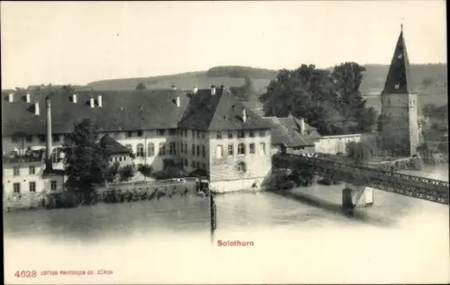 Ak Solothurn Stadt Schweiz, Fluss, Gebäude, Brücke, Turm, Solothurn