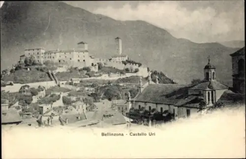 Ak Bellinzona Kanton Tessin,  Castello Uri,  Burg, Berglandschaft