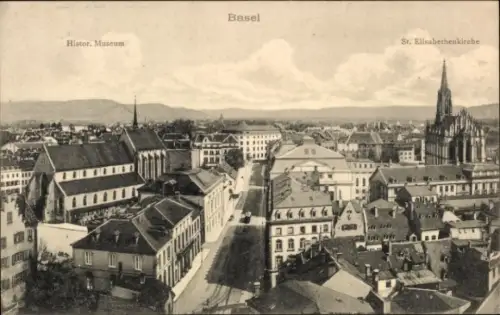 Ak Basel Bâle Stadt Schweiz, Historisches Museum, St. Elisabethenkirche, Basel