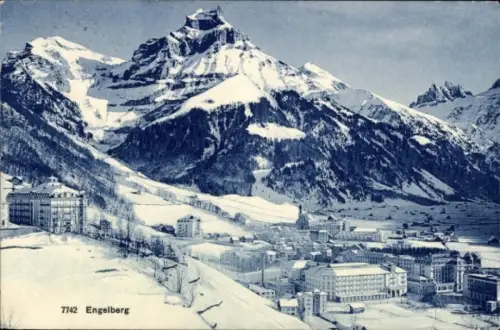 Ak Engelberg Kanton Obwalden Schweiz, Berglandschaft,  schneebedeckte Berge, Stadtansicht