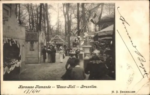 Ak Bruxelles Brüssel, Kermesse Flamande, Waux-Hall, Menschen, Stände, Verkaufsstände
