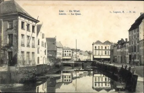 Ak Lier Lierre Flandern Antwerpen,  De Werf, Le Quai, Kanal, Häuser, Schwarz-Weiß-Foto