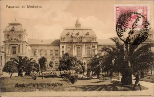 Ak Montevideo Uruguay, Facultad de Medicina,  Uruguay, Pflanzen, Stempel