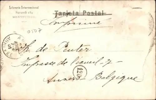 Ak Montevideo Uruguay, Straße in  Geschäfte, Poststempel, Text auf Spanisch
