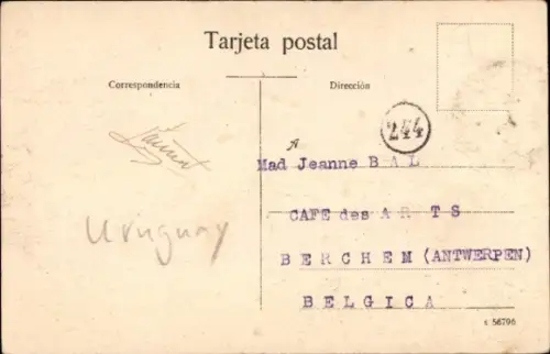 Ak Montevideo Uruguay, Leuchtturm, Punta Carretas,  Poststempel, rosa Briefmarke