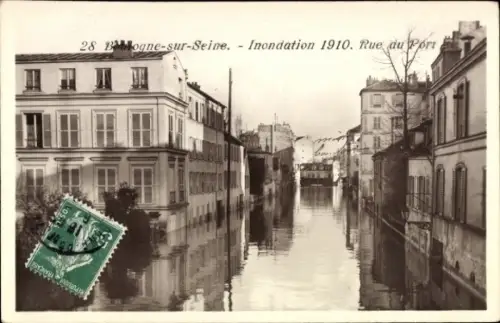 Ak Boulogne sur Seine Hauts de Seine, Hochwasser 1910, Rue de Port