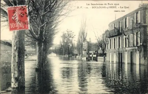 Ak Boulogne sur Seine Hauts de Seine, überschwemmte Straße