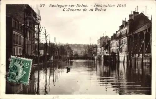 Ak Boulogne sur Seine Hauts de Seine, überschwemmte Straße