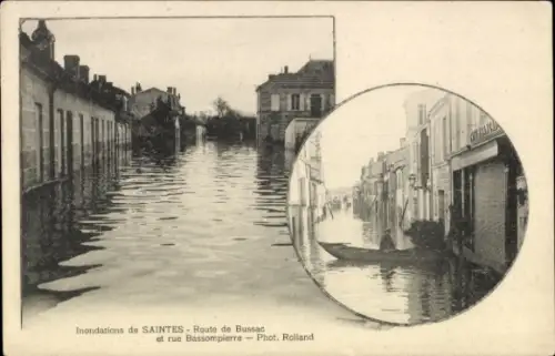 Ak Saintes Charente-Maritime, Inondations, Route d Bussac, Rue Bassompierre