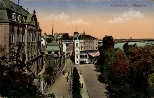 Ak Bonn am Rhein, Bonn am Rhein, Rheinufer, Straßenansicht, Bäume, Menschen