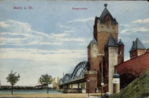 Ak Mainz am Rhein, Mainz a. Rh., Kaiserbrücke, Flusslandschaft,  Architektur