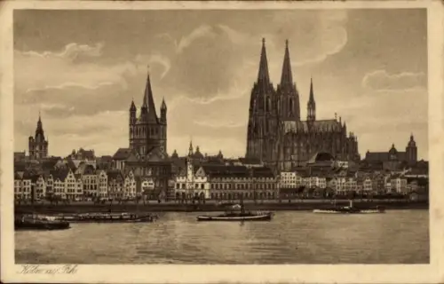 Ak Köln am Rhein, Kölner Dom, Stadtansicht, Rhein, Schiffe