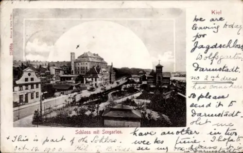 Ak Kiel, Schloss mit Seegarten, Abbildung von Schloss, Wasser, Bäume