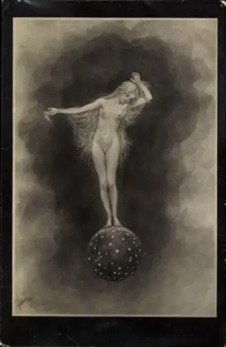 Jugendstil Ak Fidus, Sternentänzerin, Frau tanzt auf einer Sternenkugel, Lichtdruck