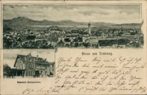 Ak Tettnang in Württemberg, Gesamtansicht, Bahnhof-Restauration