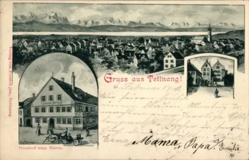 Künstler Ak Felle, Eugen, Tettnang in Württemberg, Gesamtansicht, Gasthof zum Bären