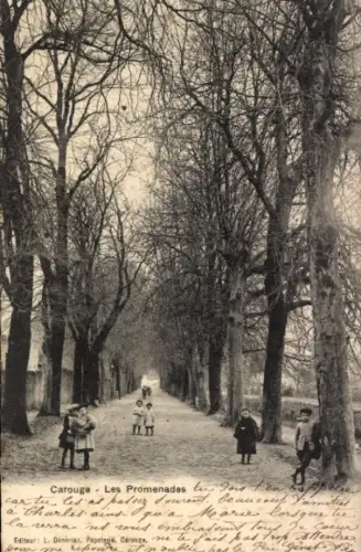 Ak Carouge Kanton Genf, Kinder auf einem Weg, Bäume beidseitig, nmotiv, Carouge