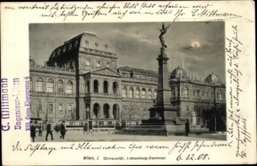 Mondschein Ak Wien 1 Innere Altstadt, Universität, Liebenberg Denkmal