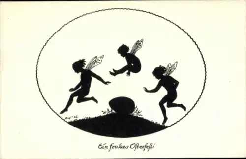 Scherenschnitt Künstler Ak Forck, E., Glückwunsch Ostern, Kinder, Osterei