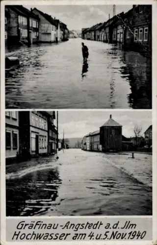 Ak Gräfinau Angstedt Ilmenau in Thüringen, Hochwasser am 4. und 5. November 1940