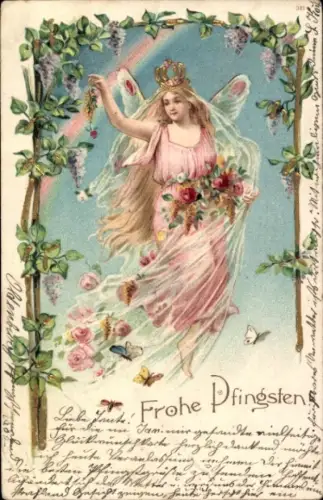 Ak Glückwunsch Pfingsten, Fee, Blumen