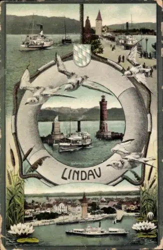 Ak Lindau am Bodensee Schwaben, Hafen, Dampfer, Leuchtturm