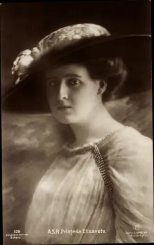 Ak Printesa Elisaveta von Rumänien, Portrait, Hut
