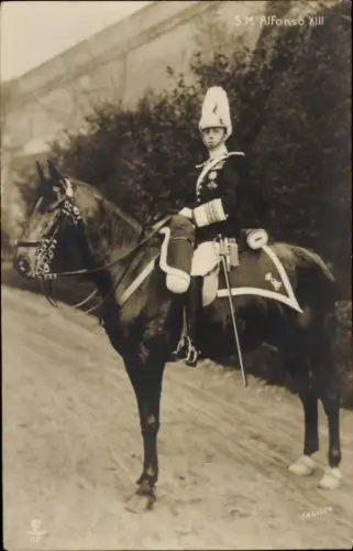 Ak König Alfons XIII von Spanien, Pferd, Portrait
