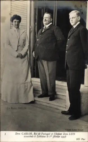 Ak König Karl I. von Portugal, Portrait mit Königin Amelie, Prinz Ludwig Philipp