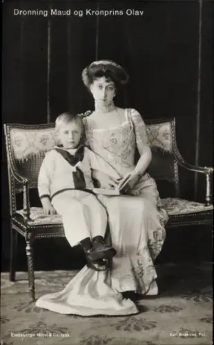 Ak Königin Maud und Kronprinz Olaf von Norwegen, Portrait