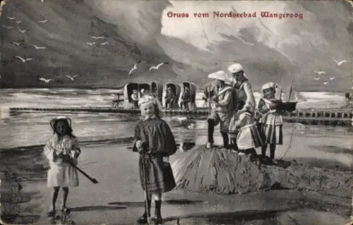 Ak Nordseebad Wangerooge in Ostfriesland, Kinder am Strand