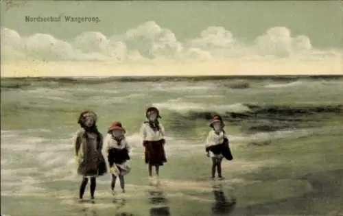Ak Nordseebad Wangeroog Wangerooge in Ostfriesland, vier Kinder am Strand