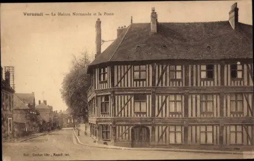 CPA Verneuil Eure, La Maison Normande et la Poste