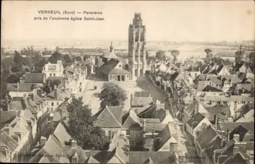 Ak Les Bois Francs Verneuil Eure, Panoramaansicht, alte Kirche Saint-Jean, typische Architektur