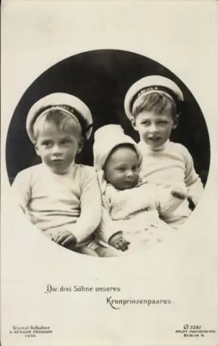 Ak Die drei Söhne des Kronprinzenpaares, Prinz Wilhelm, Louis Ferdinand, Hubertus, PH 2287