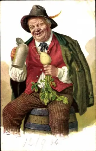 Künstler Ak Mann mit einem Bierkrug, Radi