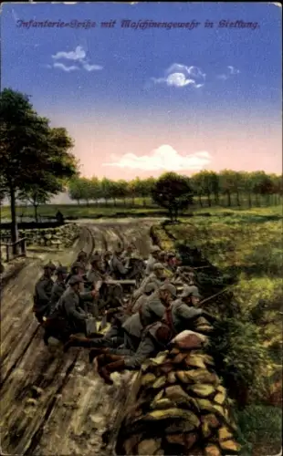 Ak Infanteriespitze mit Maschinengewehr in Stellung