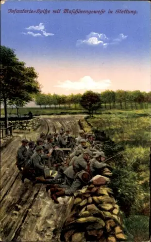 Ak Infanteriespitze mit Maschinengewehr in Stellung