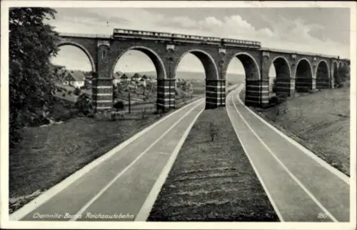 Ak Borna Heinersdorf Chemnitz in Sachsen, Reichsautobahn, Eisenbahnbrücke