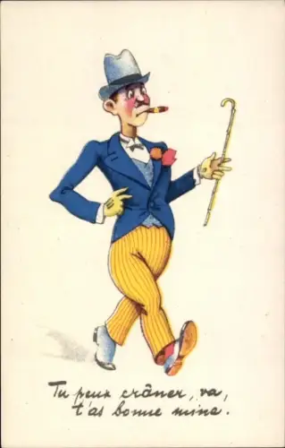 Ak Rauchender Mann, Gehstock, Hut, Zigarre