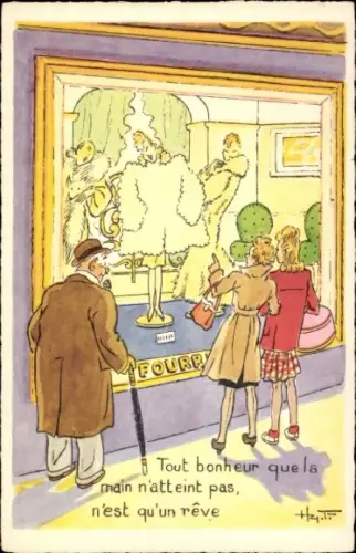 Künstler Ak Tout bonheur que la main n'atteint pas, n'est qu'un rêve, Schaufenster, Humor