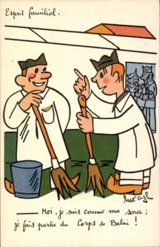 Künstler Ak Zwei Männer im Gespräch, Bordreinigung, Dampfer